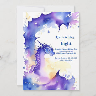 Watercolor Dragon Birthday Invitation