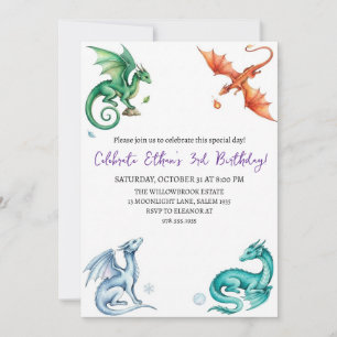 Watercolor dragon birthday invitation