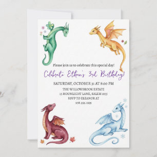 Watercolor dragon birthday invitation