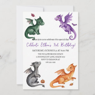 Watercolor dragon birthday invitation
