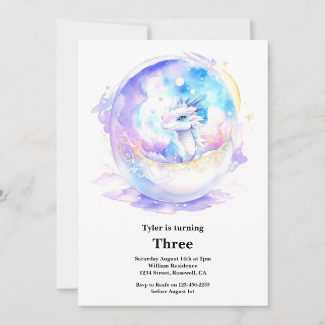 Watercolor Dragon Birthday Invitation (Front)