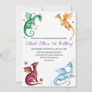Watercolor dragon birthday invitation