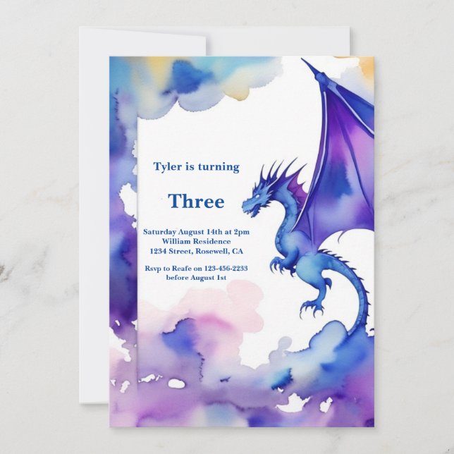Watercolor Dragon Birthday Invitation (Front)