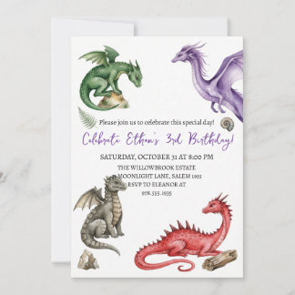 Watercolor dragon birthday invitation