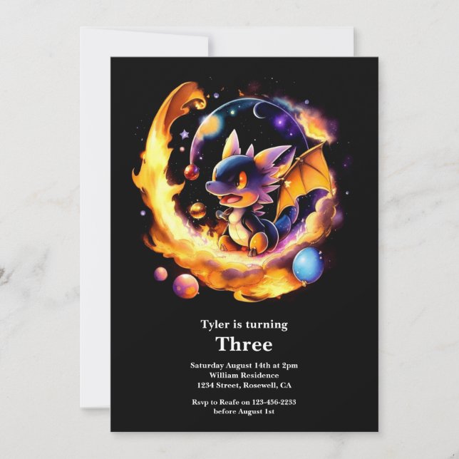 Watercolor Dragon Birthday Invitation (Front)