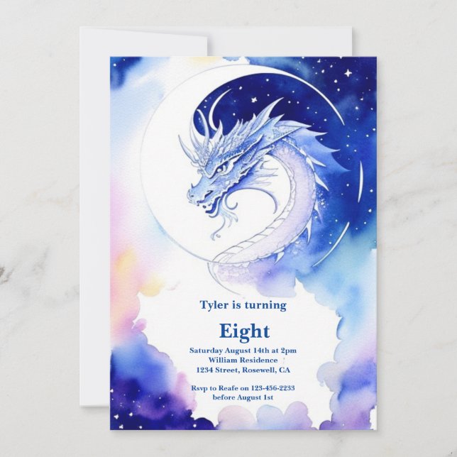 Watercolor Dragon Birthday Invitation (Front)