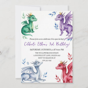 Watercolor dragon birthday invitation