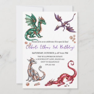 Watercolor dragon birthday invitation