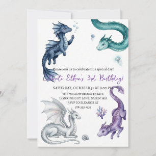 Watercolor dragon birthday invitation