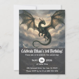 Watercolor dragon birthday invitations