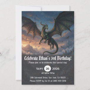 Watercolor dragon birthday invitations