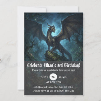 Watercolor dragon birthday invitations
