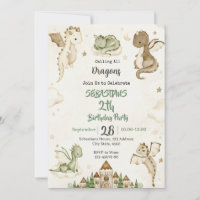 Watercolor Dragon Birthday Party Invitation