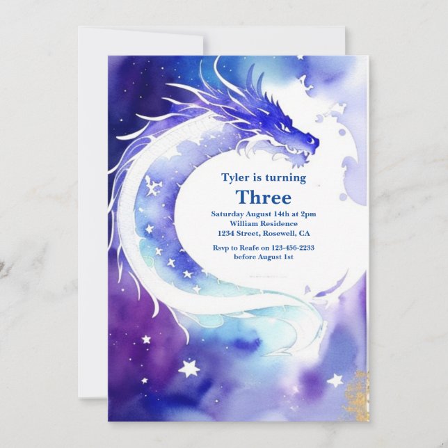 Watercolor Dragon Invitation Anniversaire (Devant)