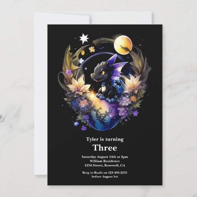 Watercolor Dragon Invitation Anniversaire (Devant)