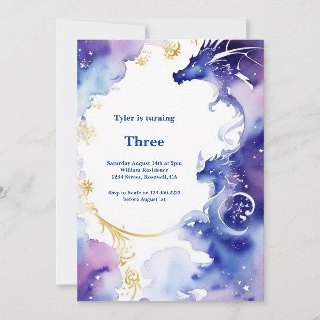 Watercolor Dragon Invitation Anniversaire (Devant)