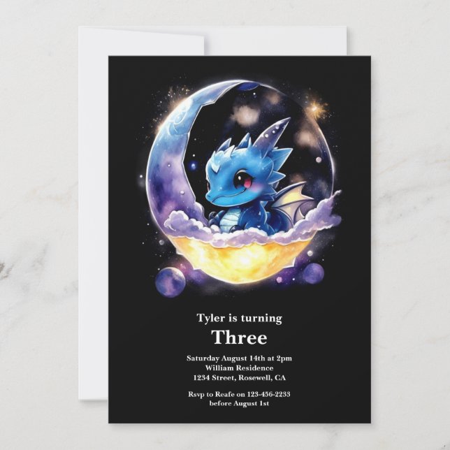 Watercolor Dragon Invitation Anniversaire (Devant)