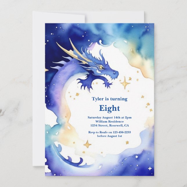 Watercolor Dragon Invitation Anniversaire (Devant)