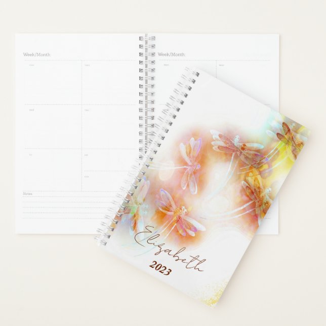 Watercolor dragonflies personalized, custom year planner (Display)