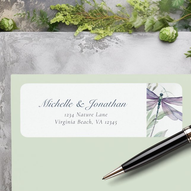 Watercolor Dragonfly and Greenery Wedding Address (Watercolor Dragonfly and Greenery Wedding Address Label)
