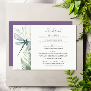 Watercolor Dragonfly and Greenery Wedding Details Enclosure Card