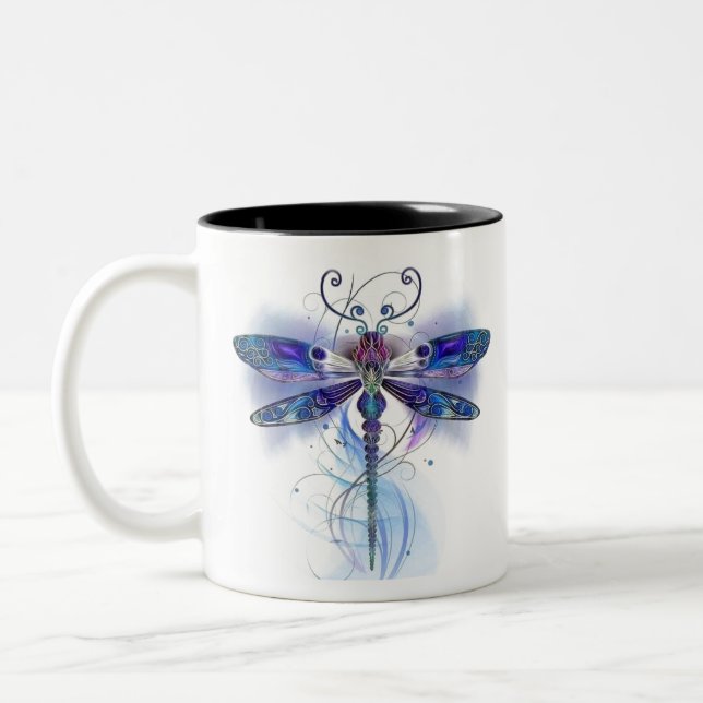watercolor dragonfly art Two-Tone coffee mug (Left)