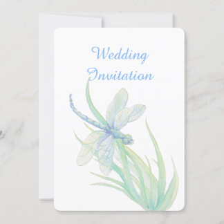 Watercolor Dragonfly Blue Green Nature Wedding Invitation