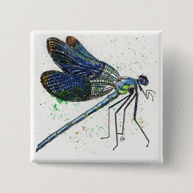 Watercolor Dragonfly Button (Front)