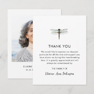 Watercolor Dragonfly Funeral Photo Thank you  Card