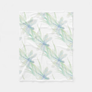 Watercolor Dragonfly in Soft Blues & Green art Fleece Blanket
