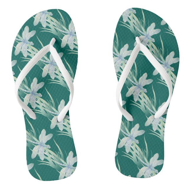 Watercolor Dragonfly in Soft Blues & Green art Flip Flops (Footbed)