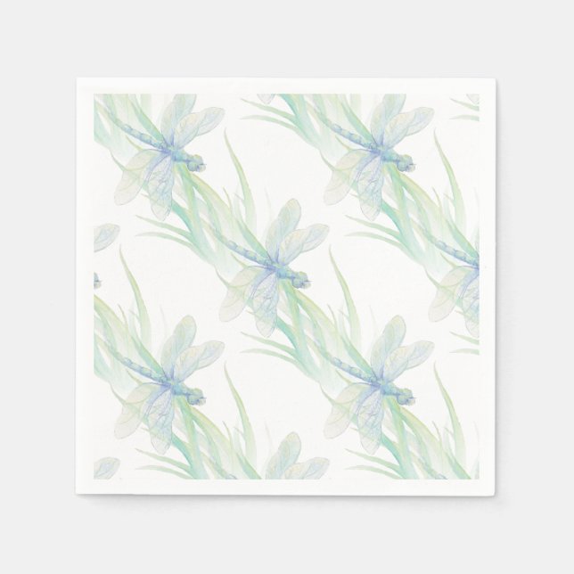 Watercolor Dragonfly in Soft Blues & Green art Napkin (Front)