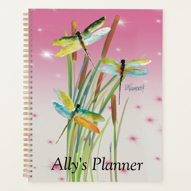 Watercolor Dragonfly Pink Personalized Planner (Front)