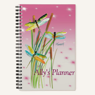 Watercolor Dragonfly Pink Personalized Planner Notebook