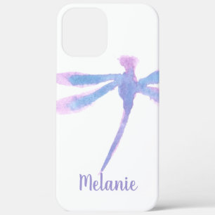 Watercolor Dragonfly Purple Monogrammed iPhone 12 Pro Max Case