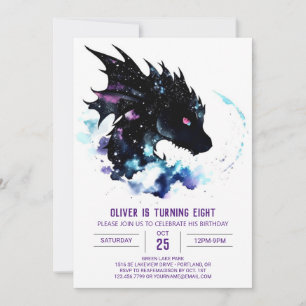 Watercolor Dragon's Enchanted Birthday Invitation