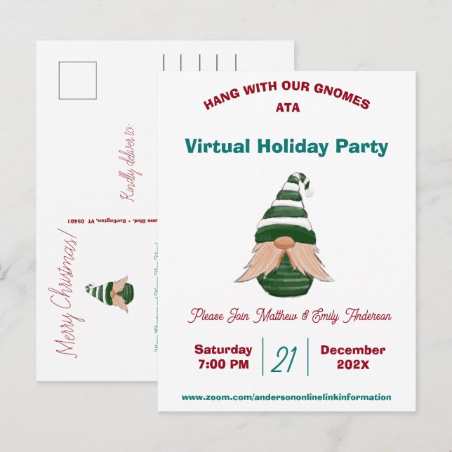 Watercolor drawing Christmas gnome  Personalized Invitation Postcard (Front/Back)
