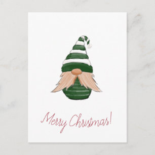 Watercolor drawing Christmas gnome Postcard