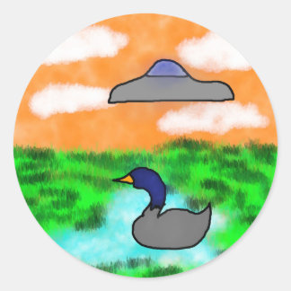 watercolor drawing goose extraterrestrial moment classic round sticker