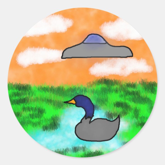 watercolor drawing goose extraterrestrial moment classic round sticker (Front)