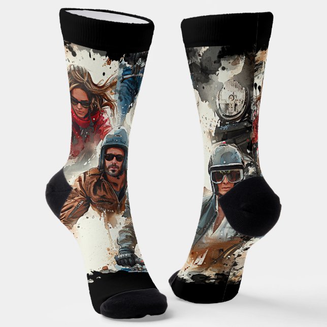 Watercolor drawing MotoBikers Socks (Angled)