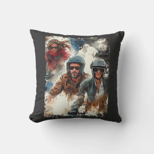 Watercolor drawing MotoBikers Throw Pillow