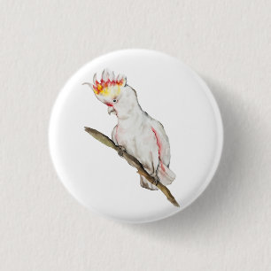 Watercolor drawing of a cockatoo parrot 1 inch round button