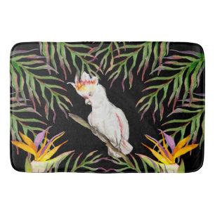Watercolor drawing of a cockatoo parrot bath mat