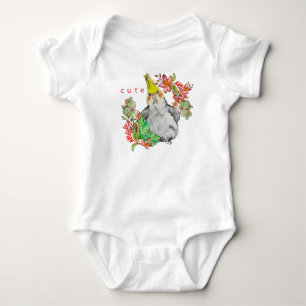 Watercolor drawing of a funny Corella parrot Baby Bodysuit
