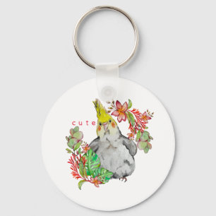 Watercolor drawing of a funny Corella parrot Baby Keychain
