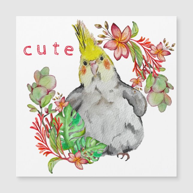 Watercolor drawing of a funny parrot in flowers po (Front)