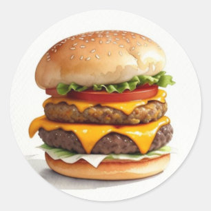 Watercolor Drawing of Cheeseburger Classic Round Sticker