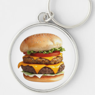 Watercolor Drawing of Cheeseburger Keychain