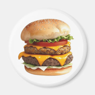 Watercolor Drawing of Cheeseburger Magnet